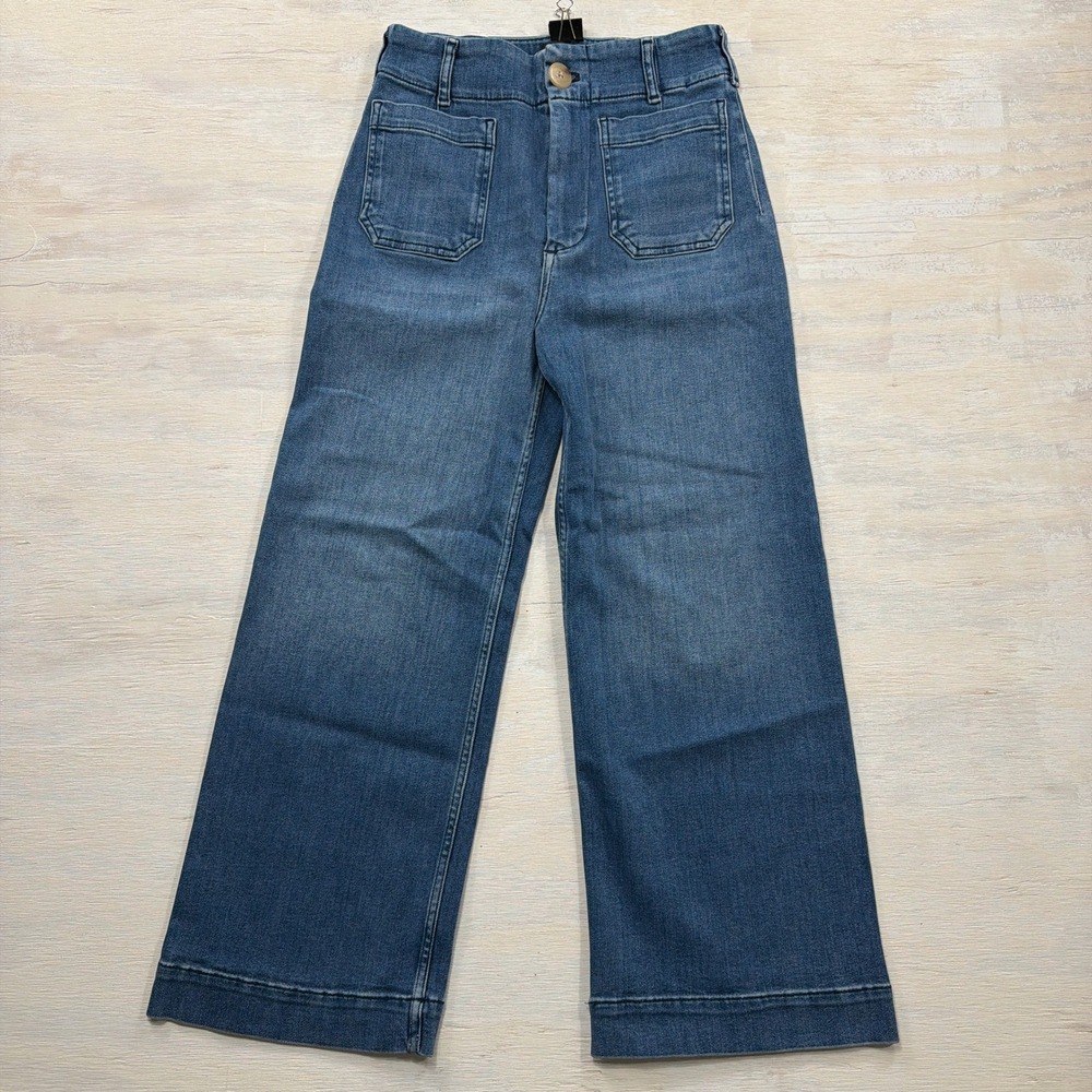Maeve Jeans The Colette 27 High Rise Wide Leg Patch Pocket Blue Women